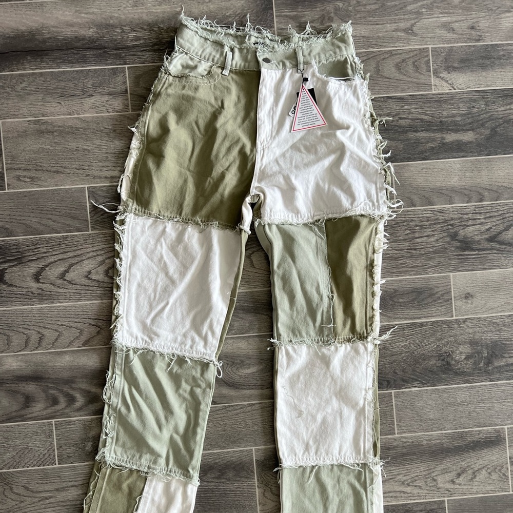TALL HIGH WAISTED COLOR BLOCK DISTRESSED DENIM